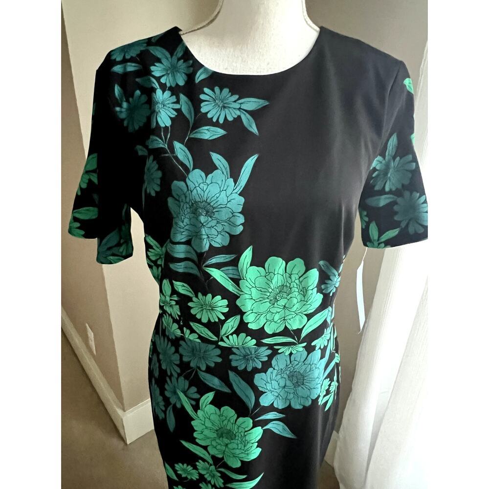 NWT London Times black & green floral sheath dress size 10 - Picture 3 of 8